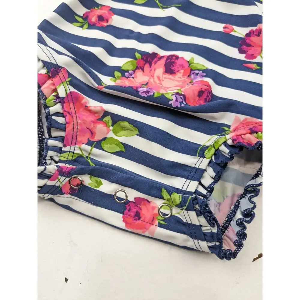Rufflebutts Navy Stripe/Floral Swimsuit